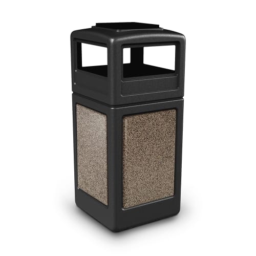Commercial Zone PolyTec 42 Gallon Trash Container Ashtray Lid, Black with RiverStone Panels